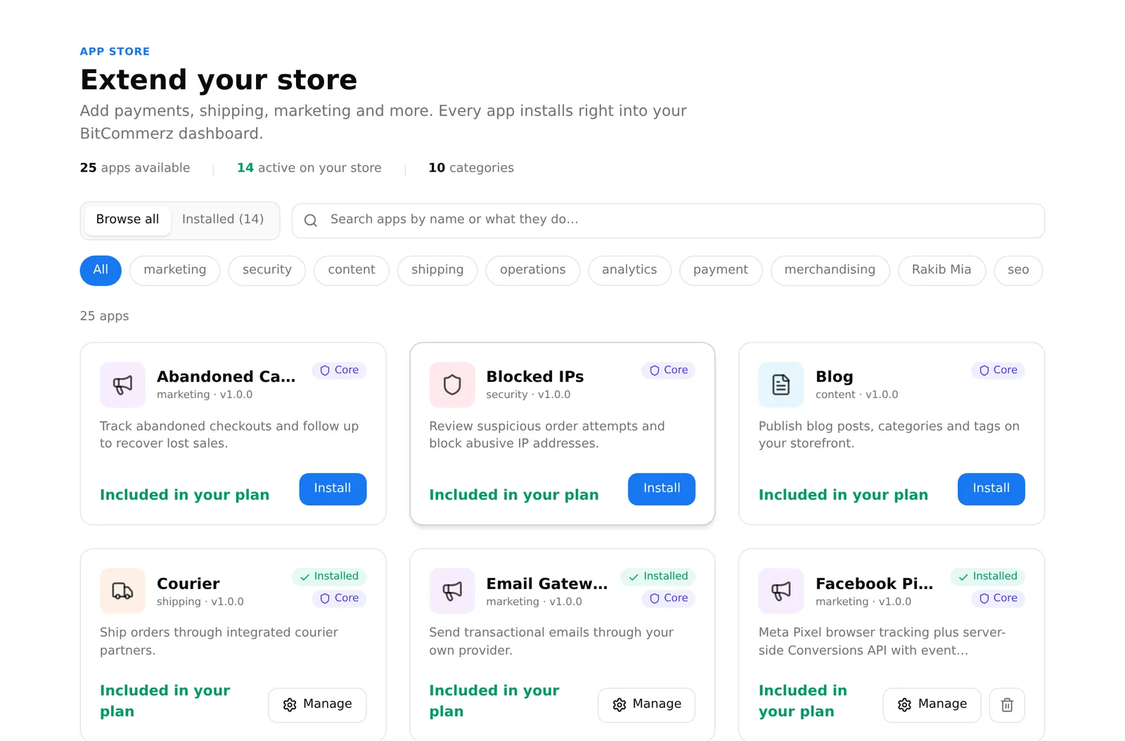 The App Store, with app cards grouped by category